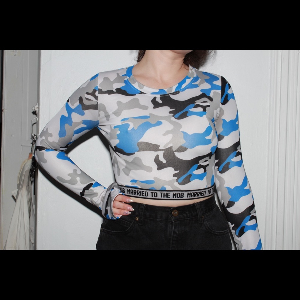 Married to the mob long sleeve camo crop top